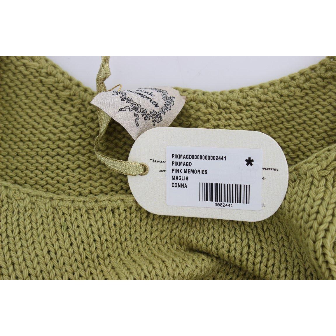 PINK MEMORIES Green Cotton Blend Knitted Sleeveless Sweater SIG30252-1