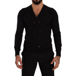 Dolce & Gabbana Elegant V-Neck Black Cashmere Cardigan Dolce & Gabbana Black