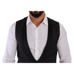 Dolce & Gabbana Elegant Striped Formal Dress Vest Dolce & Gabbana Black