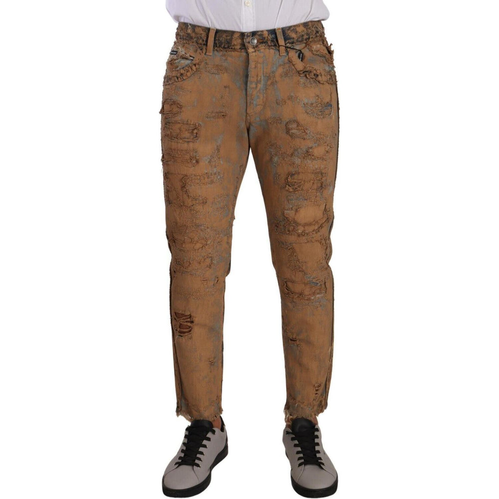 Dolce & Gabbana Brown Distressed Cotton Regular Denim Jeans PAN72704 - 48