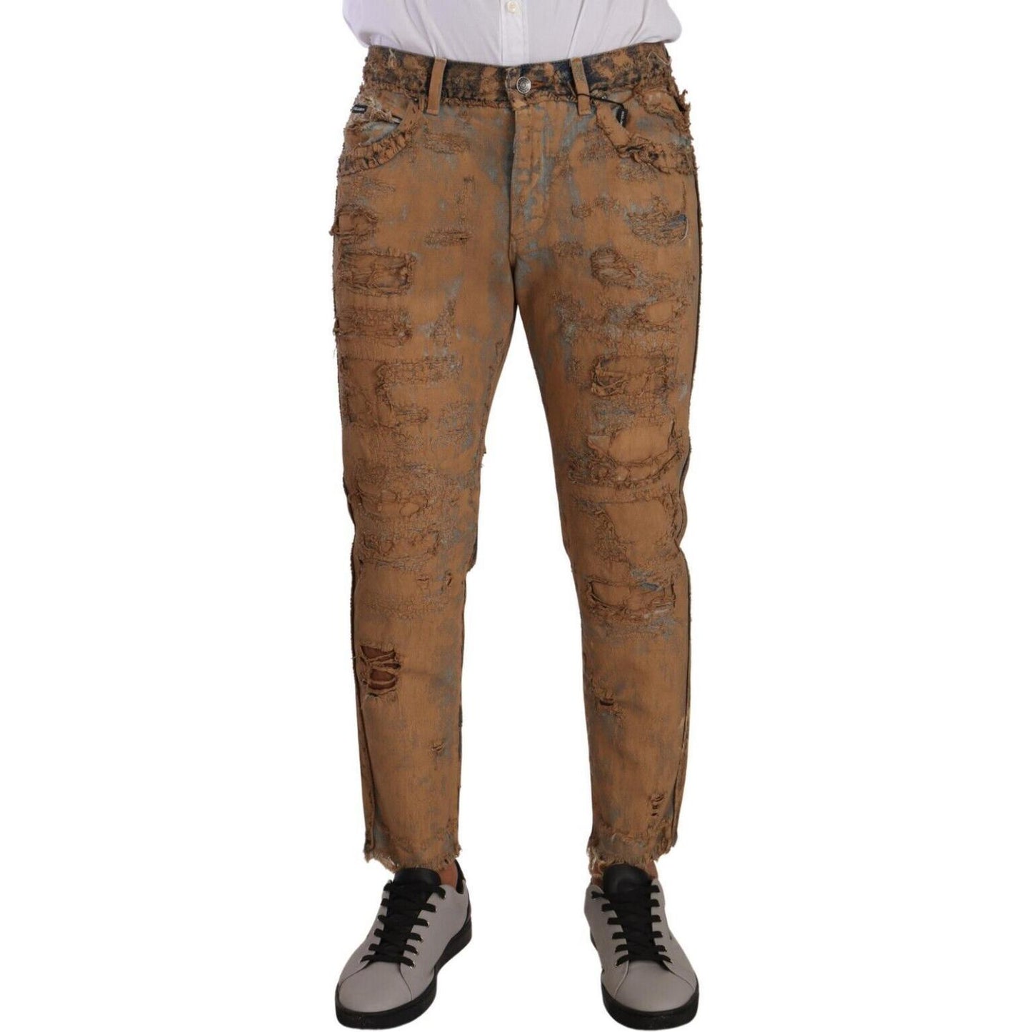 Dolce & Gabbana Brown Distressed Cotton Regular Denim Jeans PAN72704 - 48