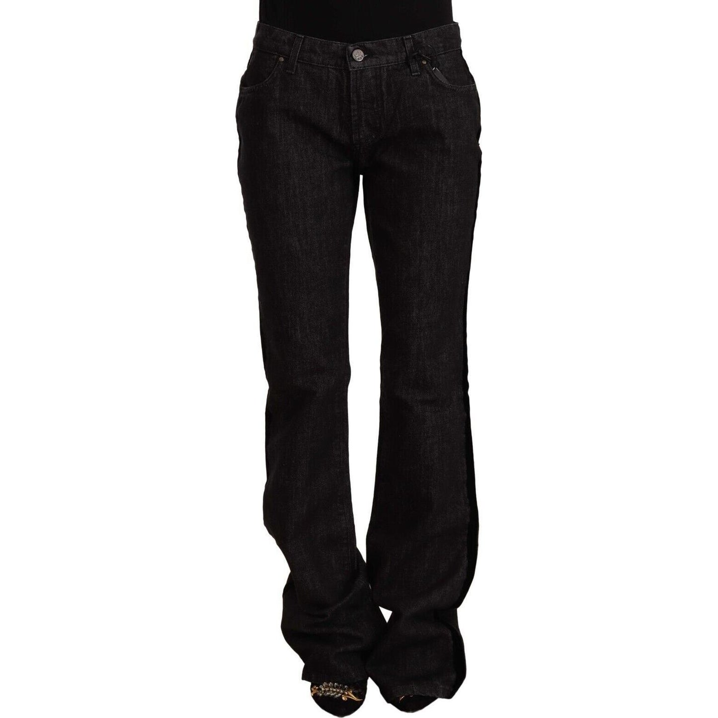 GF Ferre Black Mid Waist Cotton Denim Straight Boot Cut Jeans PAN72216 - 28