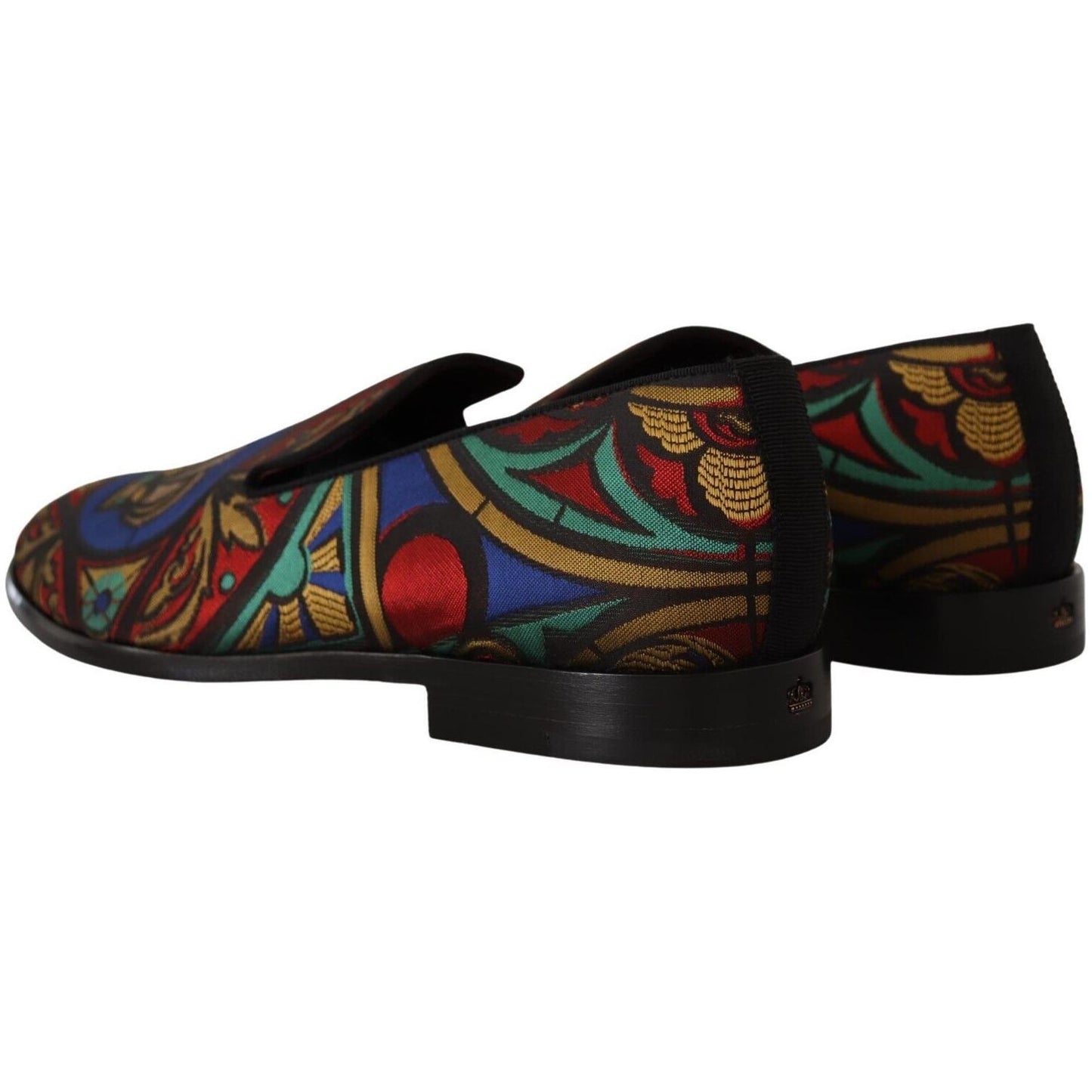 Dolce & Gabbana Multicolor Jacquard Crown Slippers Loafers Shoes MV4462 -39