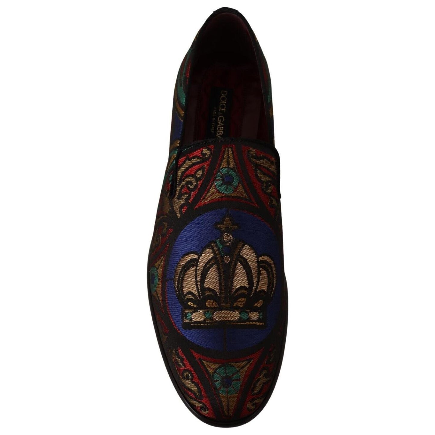 Dolce & Gabbana Multicolor Jacquard Crown Slippers Loafers Shoes MV4462 -39