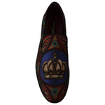 Dolce & Gabbana Multicolor Jacquard Crown Slippers Loafers Shoes MV4462 -39