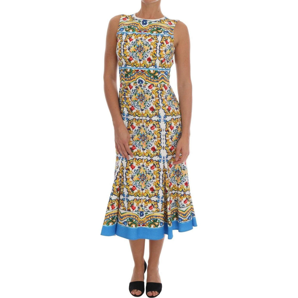 Dolce & Gabbana White Majoilca Sleeveless Sheath A-line Dress DR1265- 36
