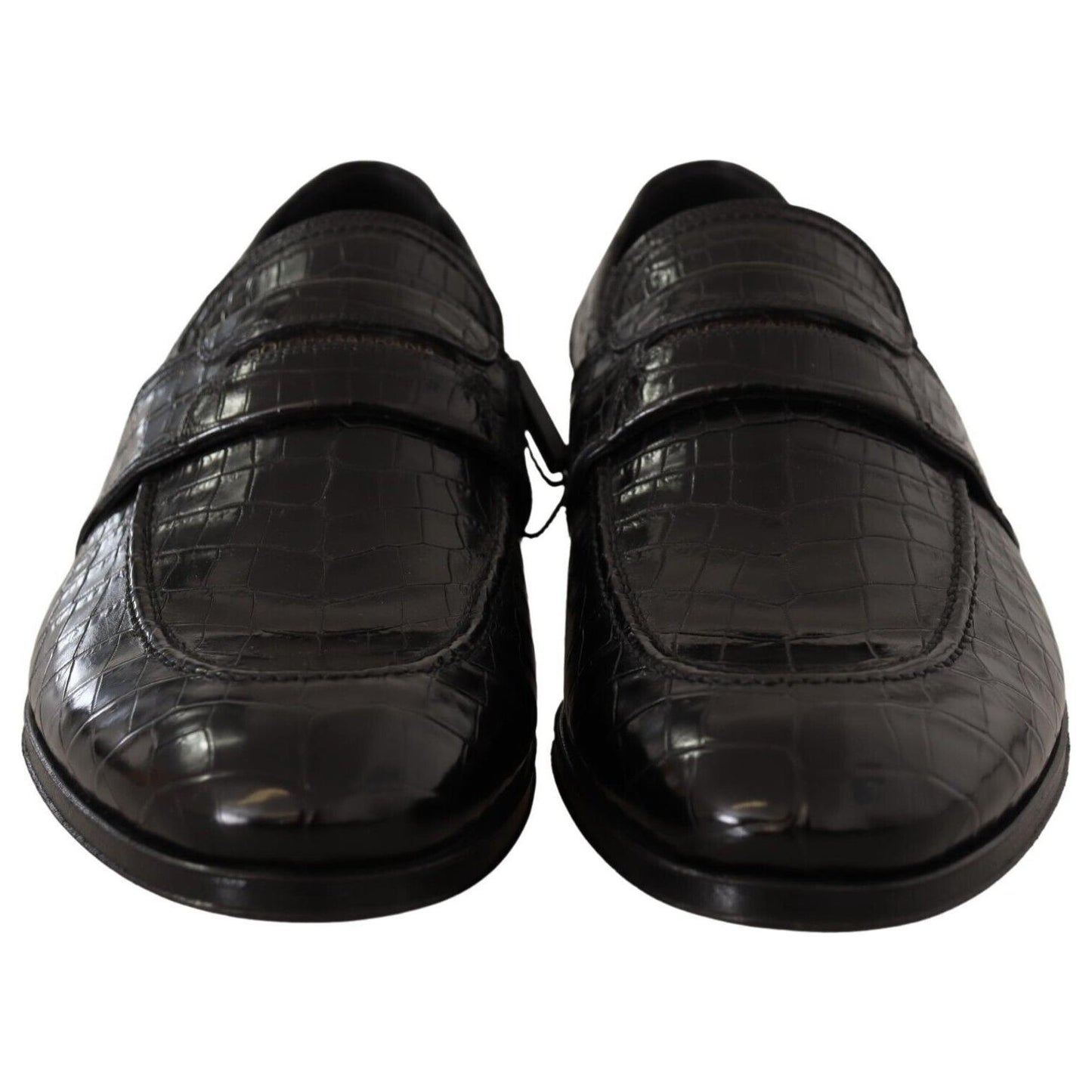 Dolce & Gabbana Black Crocodile Leather Slip On Moccasin Shoes MV4548 - 44