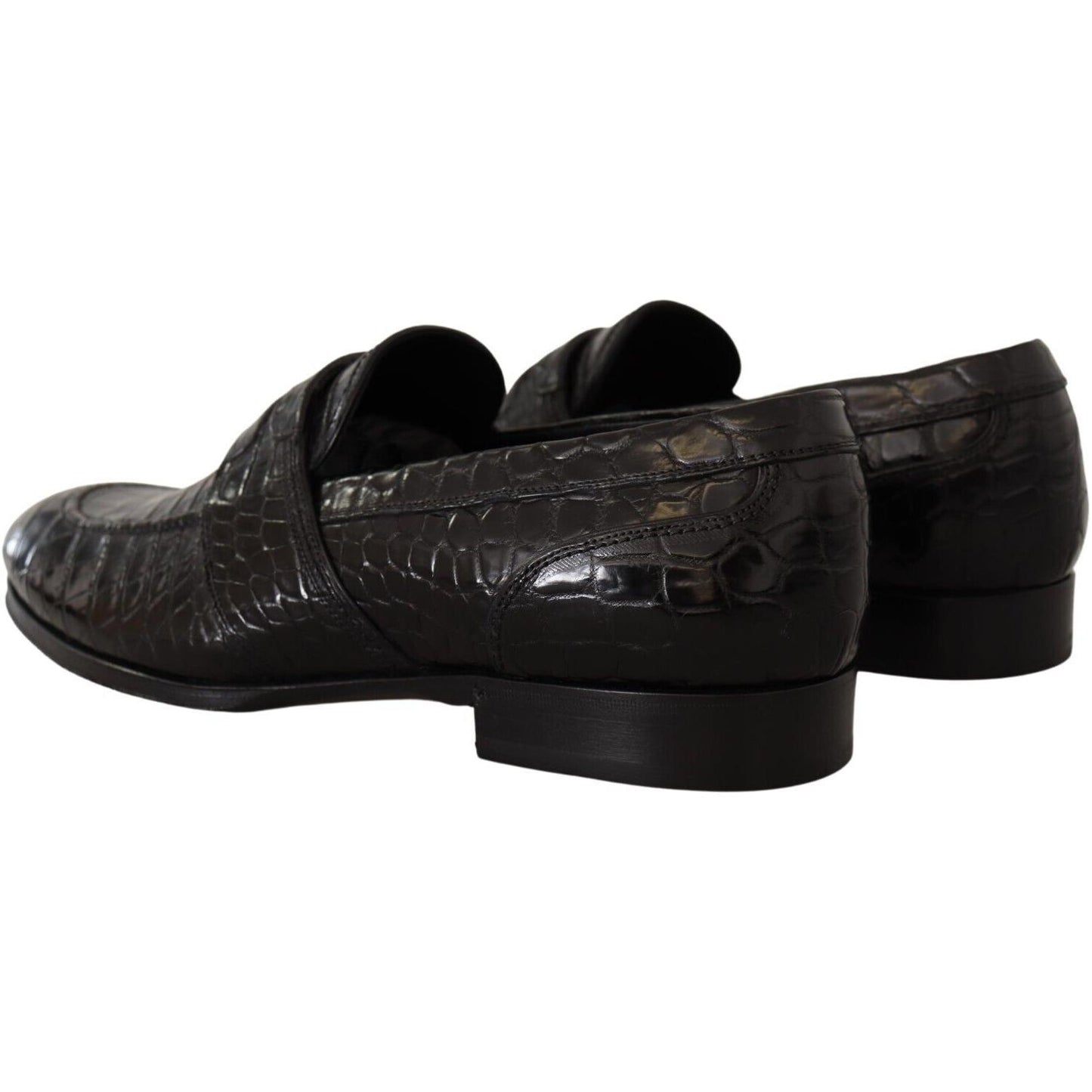 Dolce & Gabbana Black Crocodile Leather Slip On Moccasin Shoes MV4548 - 44