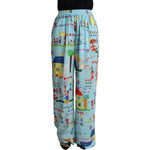 Dolce & Gabbana Light Blue Drawing Mid Waist Wide Leg Pants PAN72777 - 38