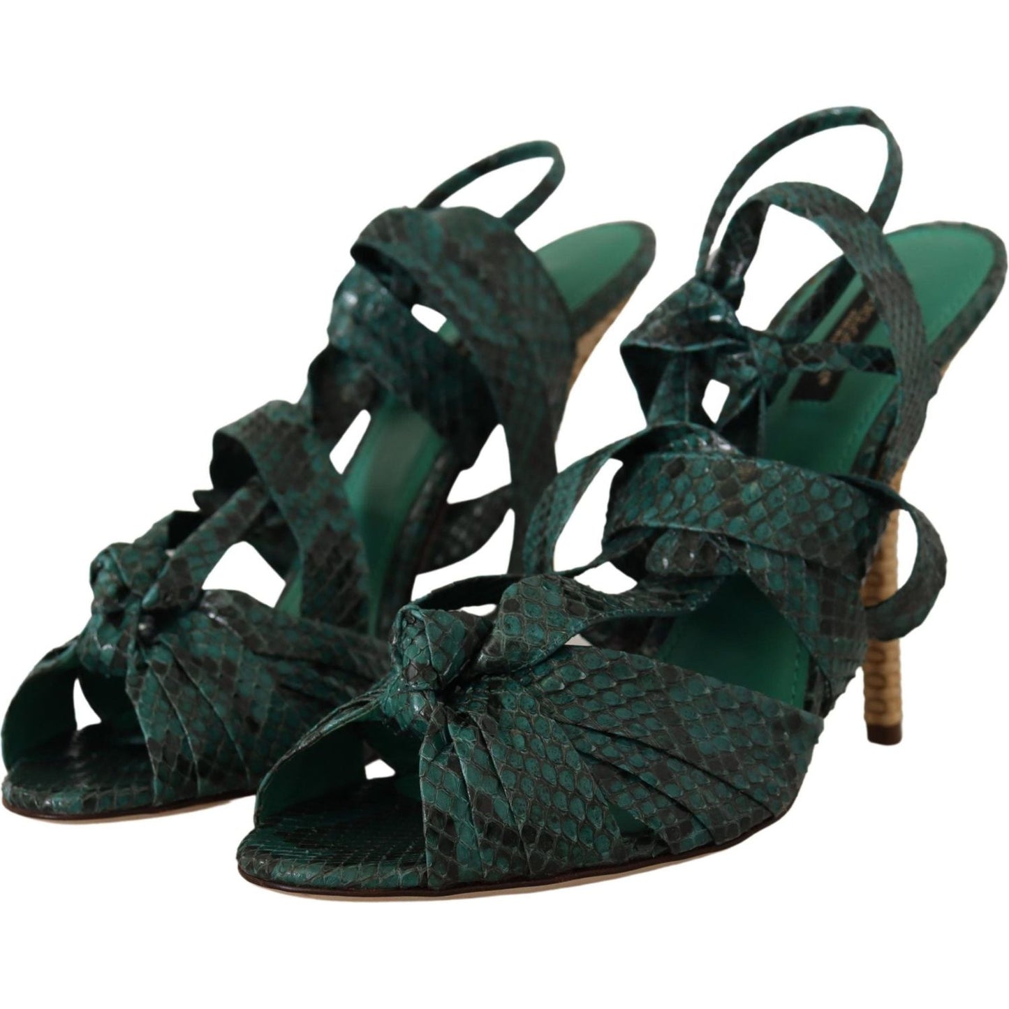 Dolce & Gabbana Green Python Strap Sandals Heels Shoes LA9780- 36