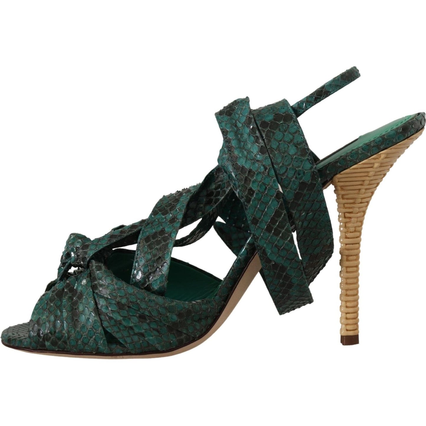 Dolce & Gabbana Green Python Strap Sandals Heels Shoes LA9780- 36