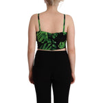 Dolce & Gabbana Black Green Leaf Silk Halter Cropped Top TSH7637 - 48