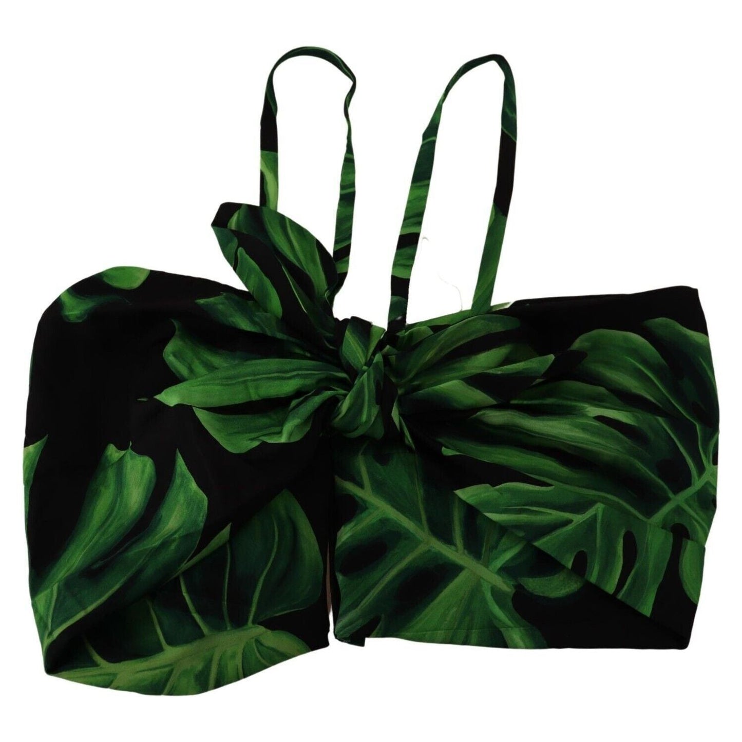 Dolce & Gabbana Black Green Leaf Silk Halter Cropped Top TSH7637 - 48