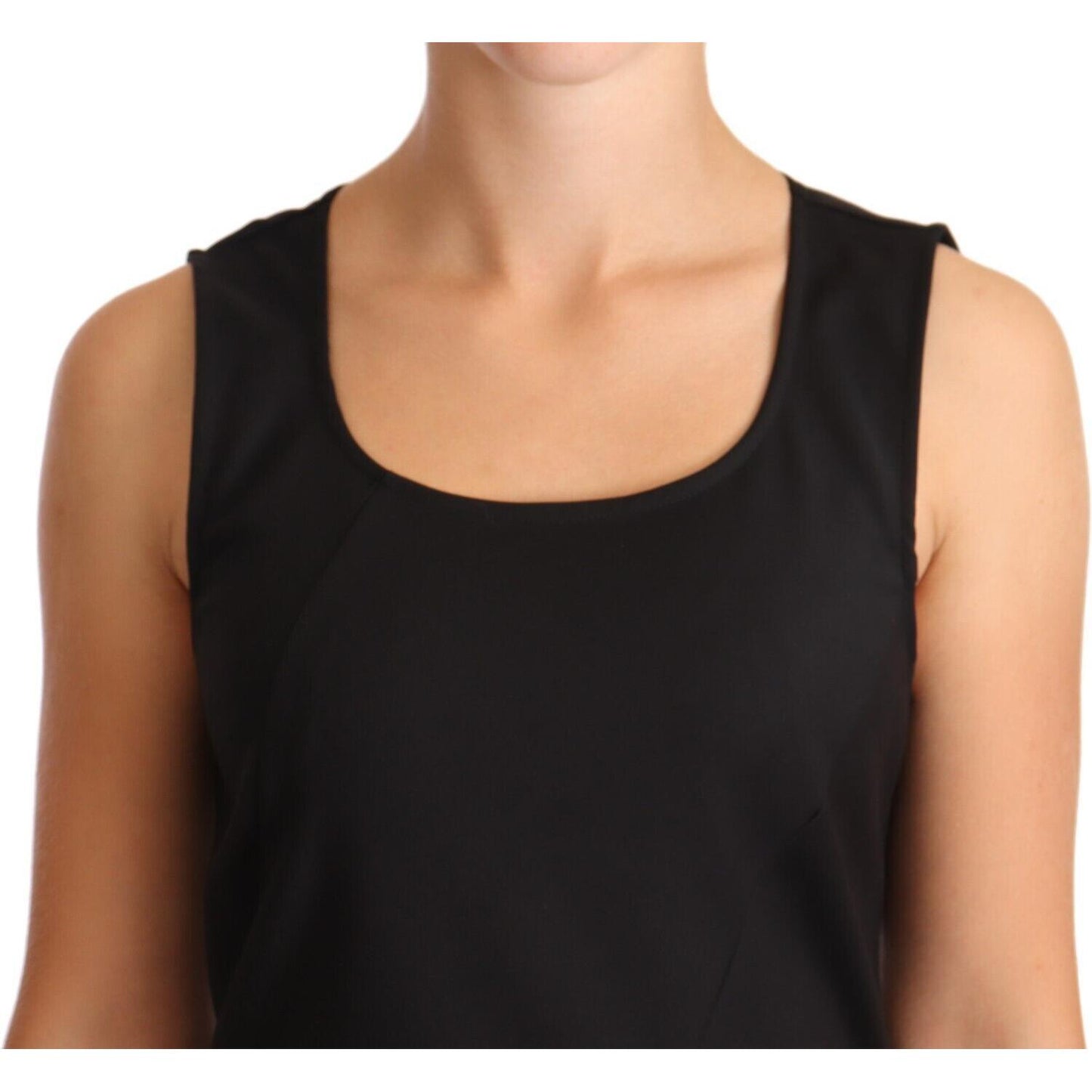 Patrizia Pepe Black Cotton Blend Sleeveless Knee Length Sheath Dress