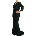 Dolce & Gabbana Green Floral Lace Maxi Floor Length Dress DR28312 - 44