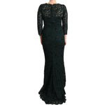 Dolce & Gabbana Green Floral Lace Maxi Floor Length Dress DR28312 - 44