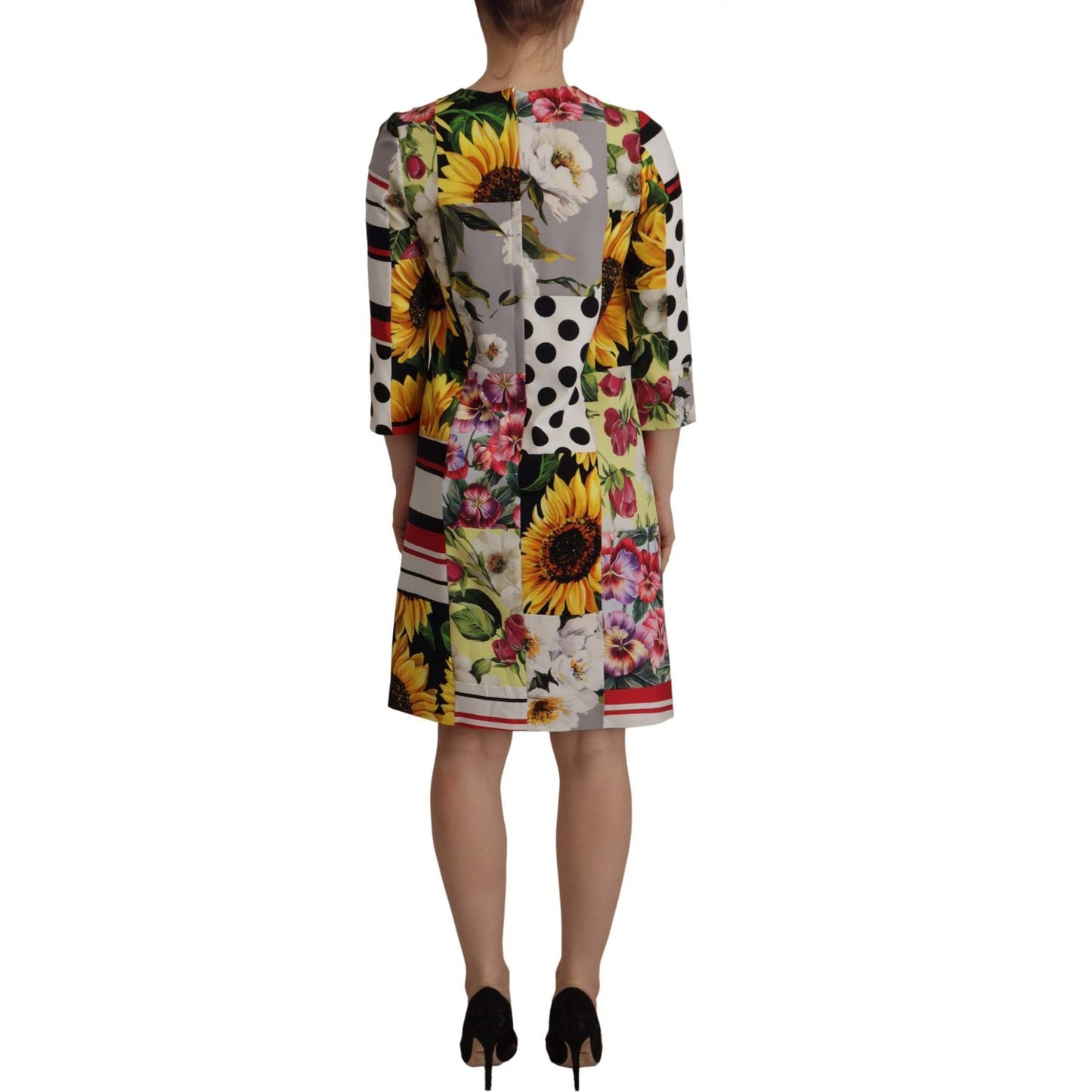 Dolce & Gabbana Multicolor Charmeuse Floral Sheath Jaquard Pachwork Dress DR28700- 36