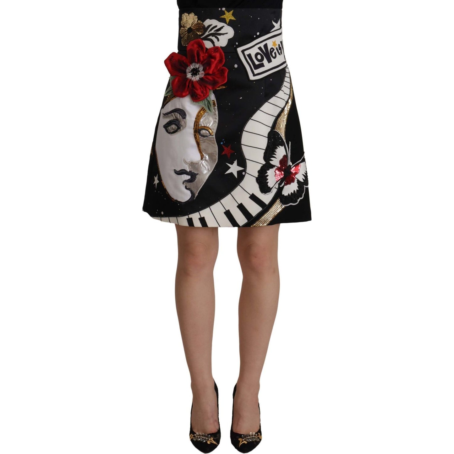 Dolce & Gabbana Black Love Clock Sequined Piano Skirt SKI1825- 38
