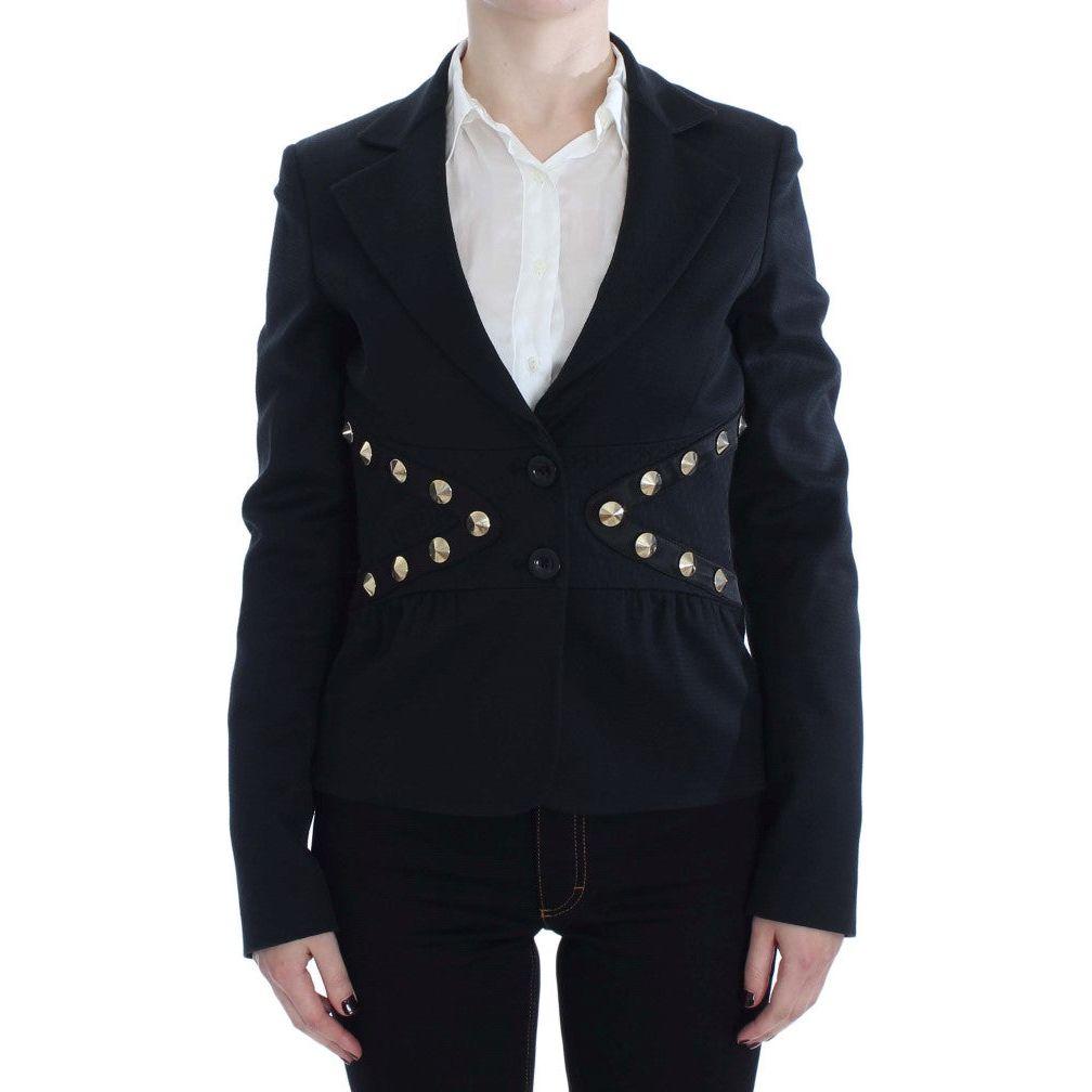 Exte Black Cotton Stretch Gold Studded Blazer Jacket SIG30910-2