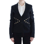 Exte Black Cotton Stretch Gold Studded Blazer Jacket SIG30910-2