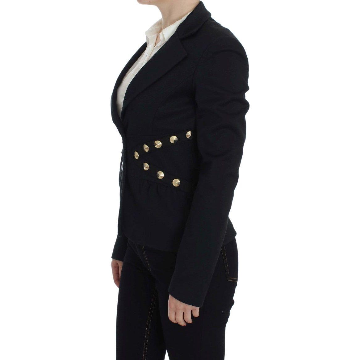 Exte Black Cotton Stretch Gold Studded Blazer Jacket SIG30910-2