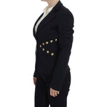 Exte Black Cotton Stretch Gold Studded Blazer Jacket SIG30910-2