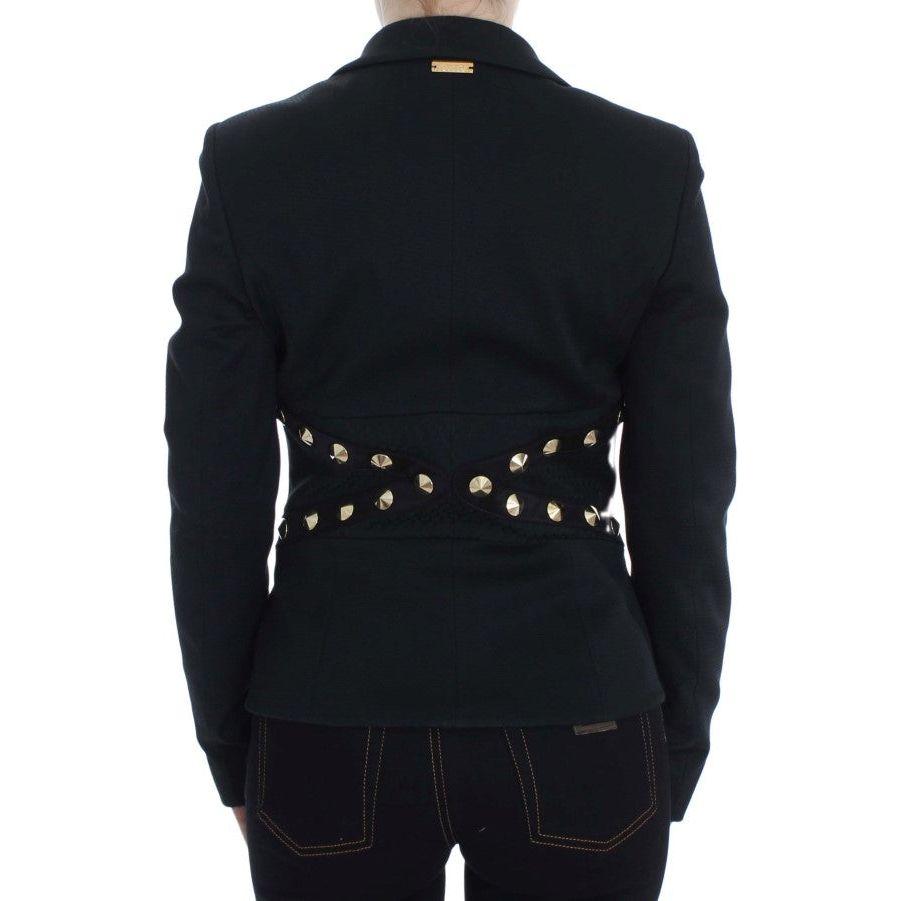 Exte Black Cotton Stretch Gold Studded Blazer Jacket SIG30910-2