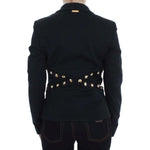 Exte Black Cotton Stretch Gold Studded Blazer Jacket SIG30910-2