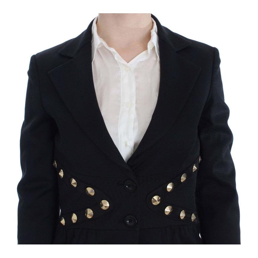 Exte Black Cotton Stretch Gold Studded Blazer Jacket SIG30910-2