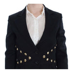 Exte Black Cotton Stretch Gold Studded Blazer Jacket SIG30910-2