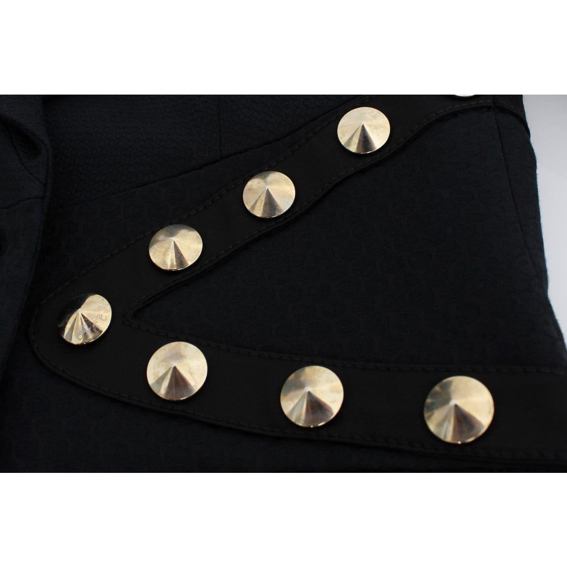 Exte Black Cotton Stretch Gold Studded Blazer Jacket SIG30910-2