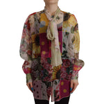 Dolce & Gabbana Multicolor Ascot Collar Patchwork Blouse Top TSH7806- 42