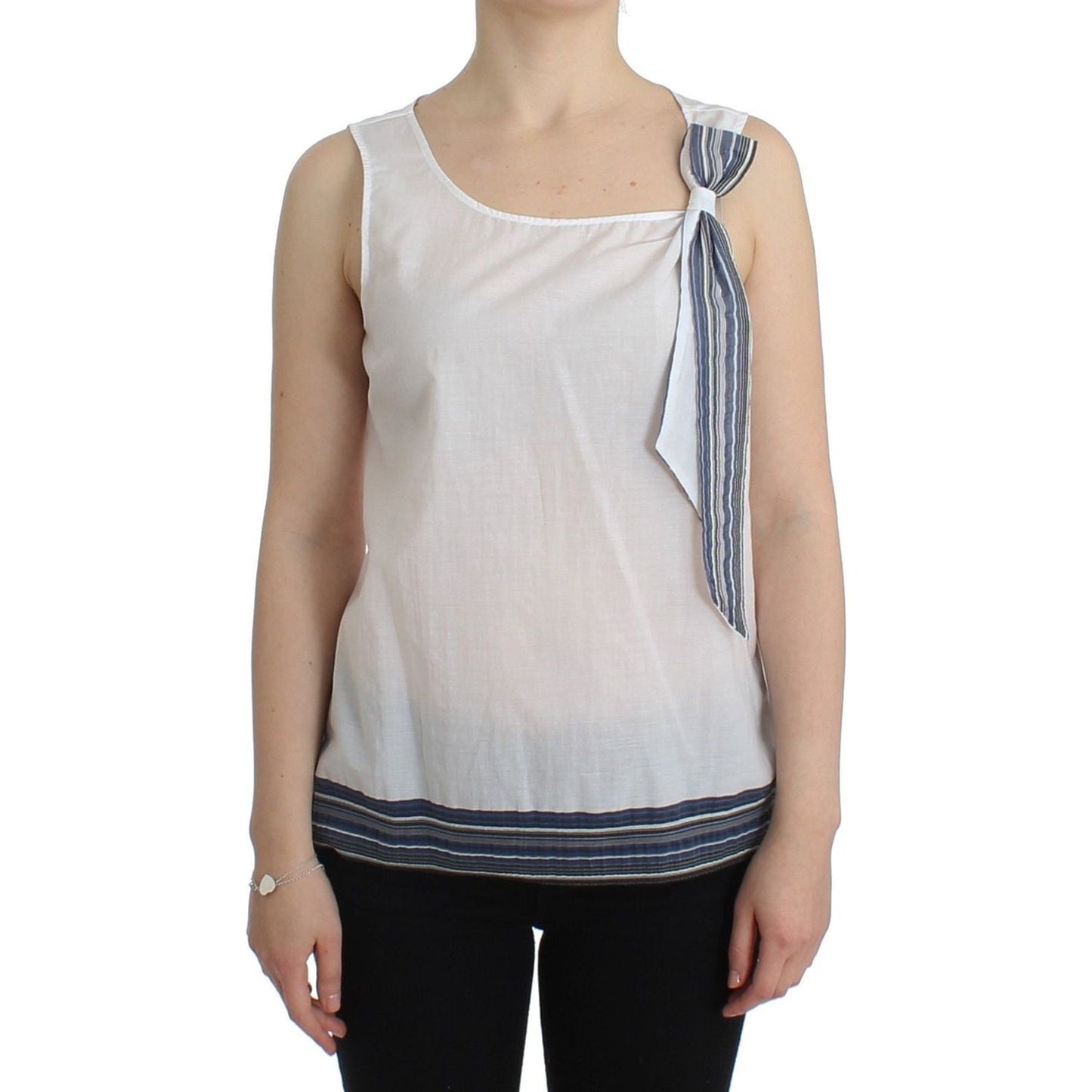 Ermanno Scervino White Blue Top Blouse Tank Shirt Sleeveless SIG11504-2