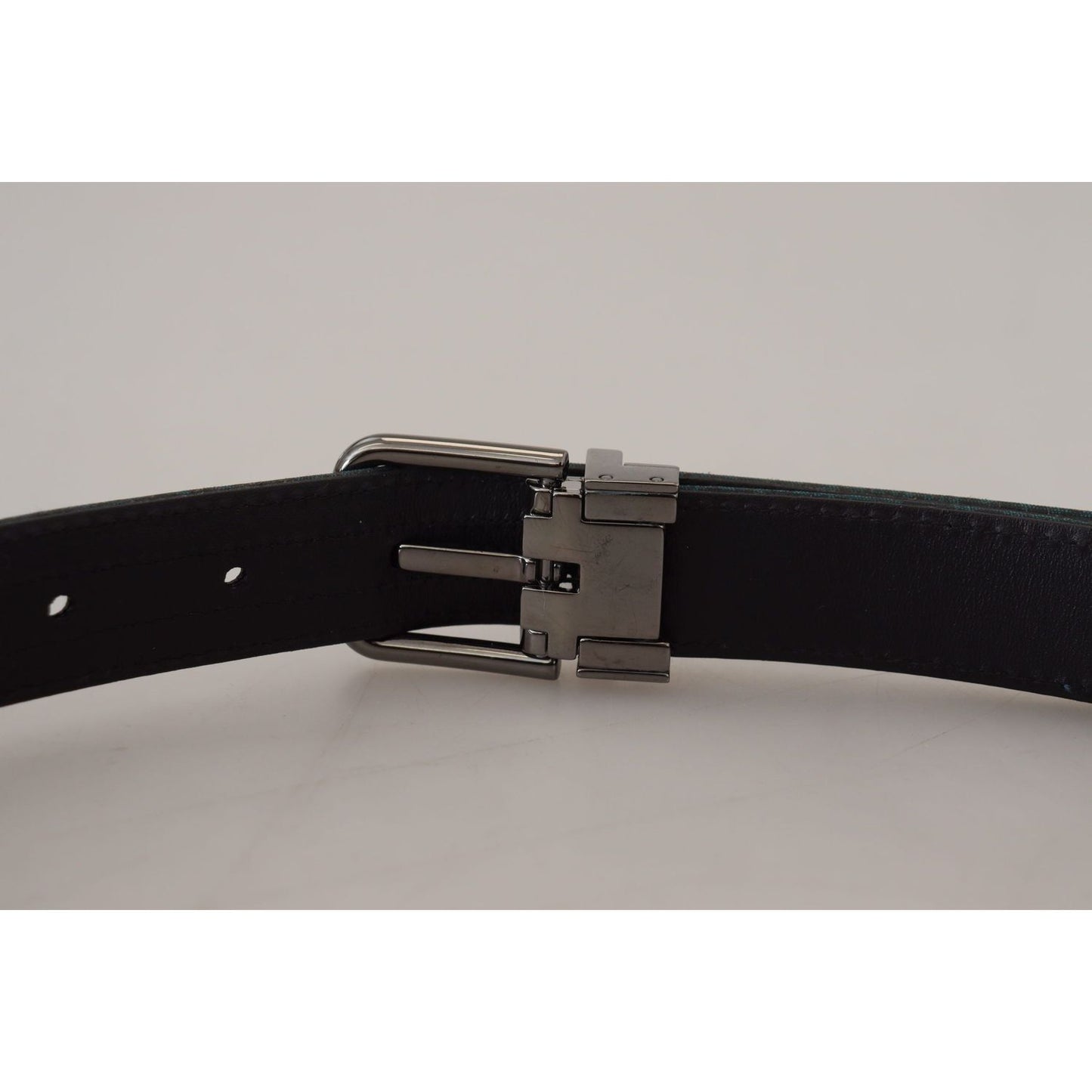 Dolce & Gabbana Blue Jacquard Moire Silver Metal Belt Men