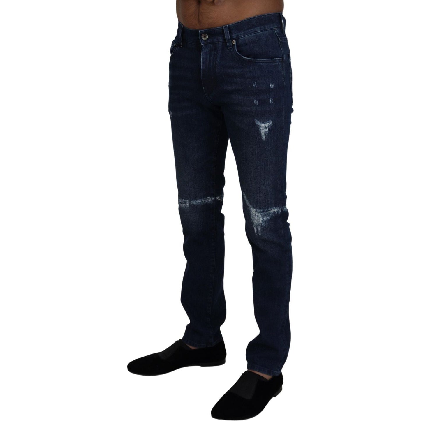 Dolce & Gabbana Blue Cotton Skinny Tattered Denim Jeans PAN73394 - 44