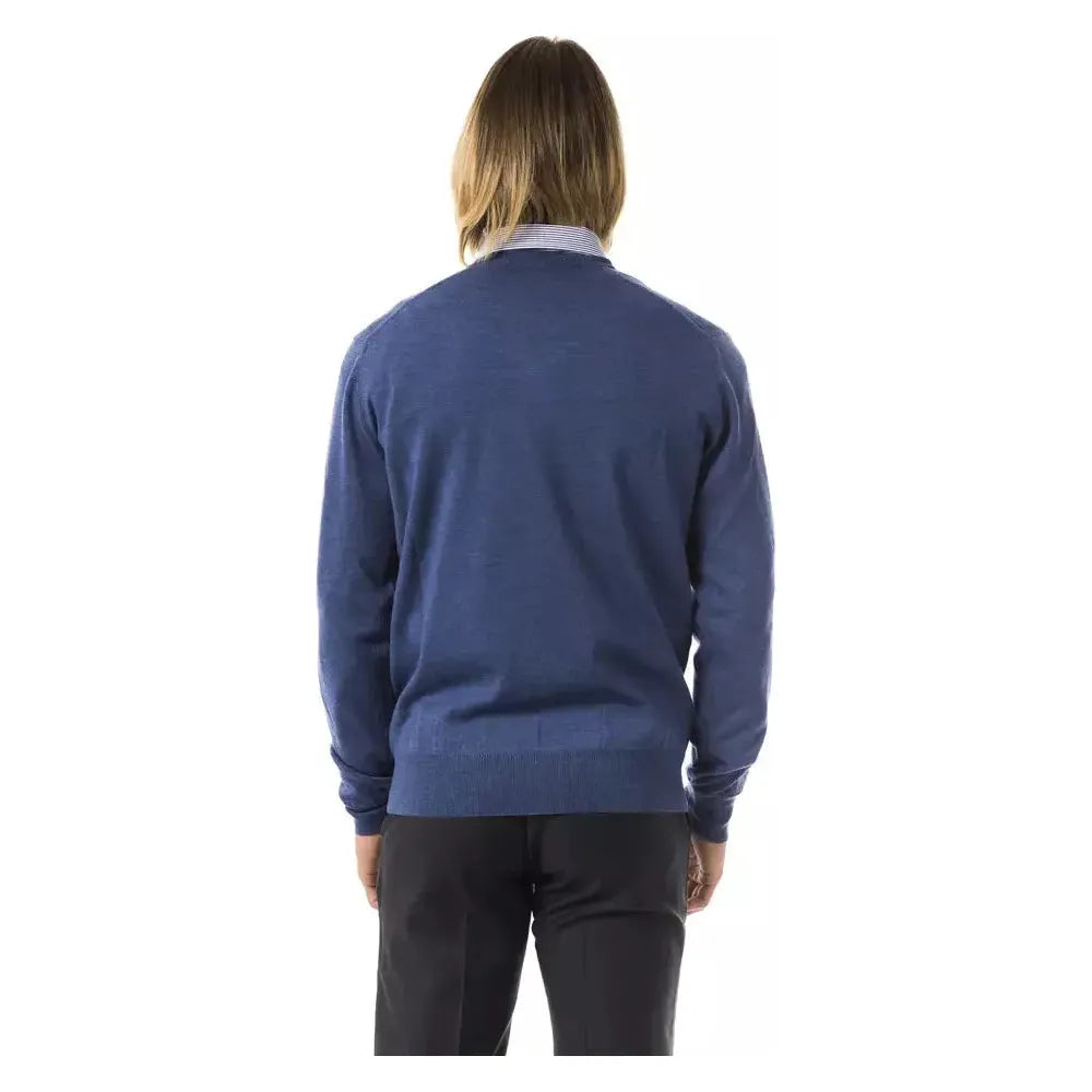 Uominitaliani Blue Merino Wool Men Sweater