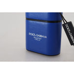 Dolce & Gabbana Blue Leather Silver Metal Logo Airpods Case SMY101000