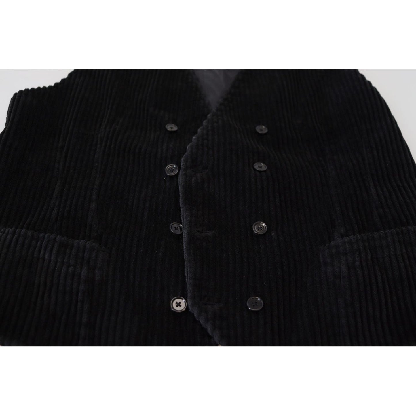 Dolce & Gabbana Black Cotton Double Breasted Waistcoat Vest