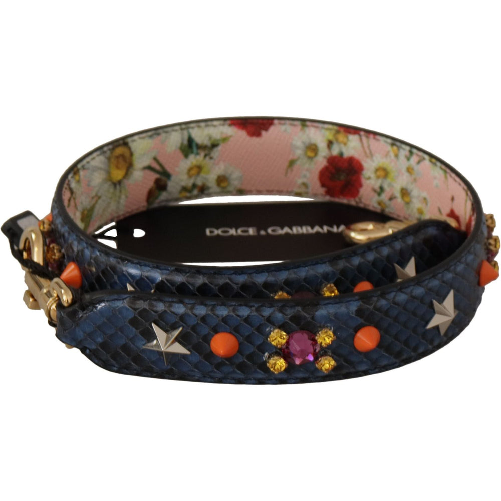 Dolce & Gabbana Blue Exotic Leather Crystals Reversible Shoulder Strap BEL8730