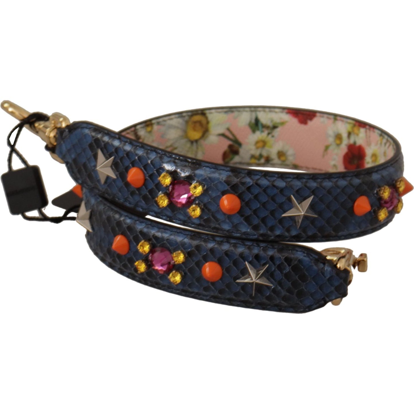 Dolce & Gabbana Blue Exotic Leather Crystals Reversible Shoulder Strap BEL8730