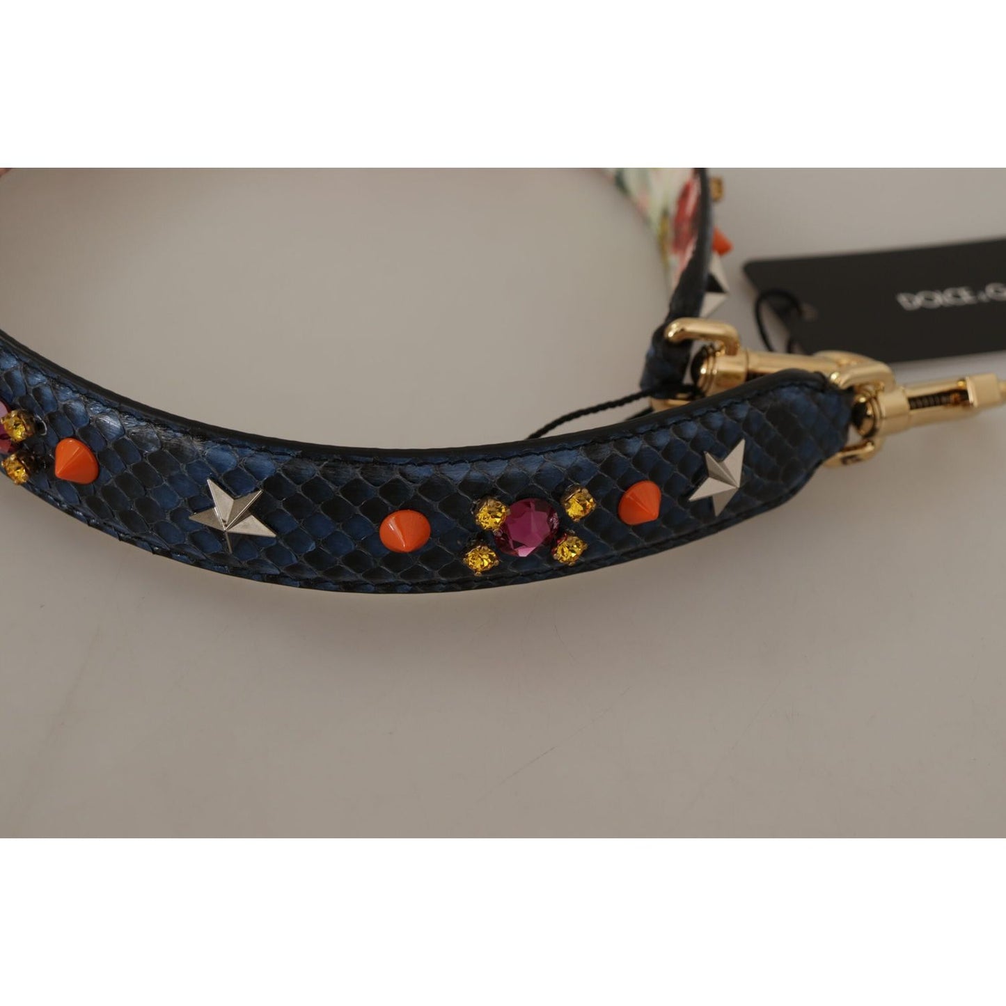 Dolce & Gabbana Blue Exotic Leather Crystals Reversible Shoulder Strap BEL8730
