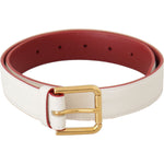 Dolce & Gabbana Elegant White Leather Belt with Engraved Buckle Dolce & Gabbana Saddle Brown