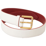 Dolce & Gabbana Elegant White Leather Belt with Engraved Buckle Dolce & Gabbana Antique White