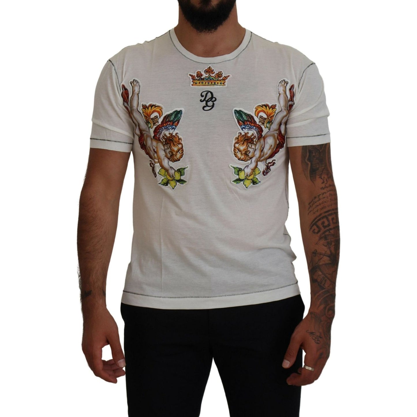 Dolce & Gabbana White Printed Short Sleeves Men T-shirt TSH83620 - 44