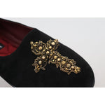 Dolce & Gabbana Black Suede Gold Cross Slip On Loafers Shoes MV4881- 39.5