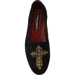 Dolce & Gabbana Black Suede Gold Cross Slip On Loafers Shoes MV4881- 39.5