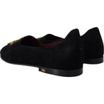 Dolce & Gabbana Black Suede Gold Cross Slip On Loafers Shoes MV4881- 39.5