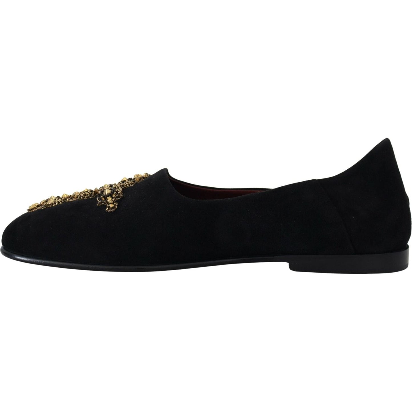 Dolce & Gabbana Black Suede Gold Cross Slip On Loafers Shoes MV4881- 39.5