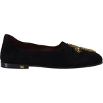 Dolce & Gabbana Black Suede Gold Cross Slip On Loafers Shoes MV4881- 39.5