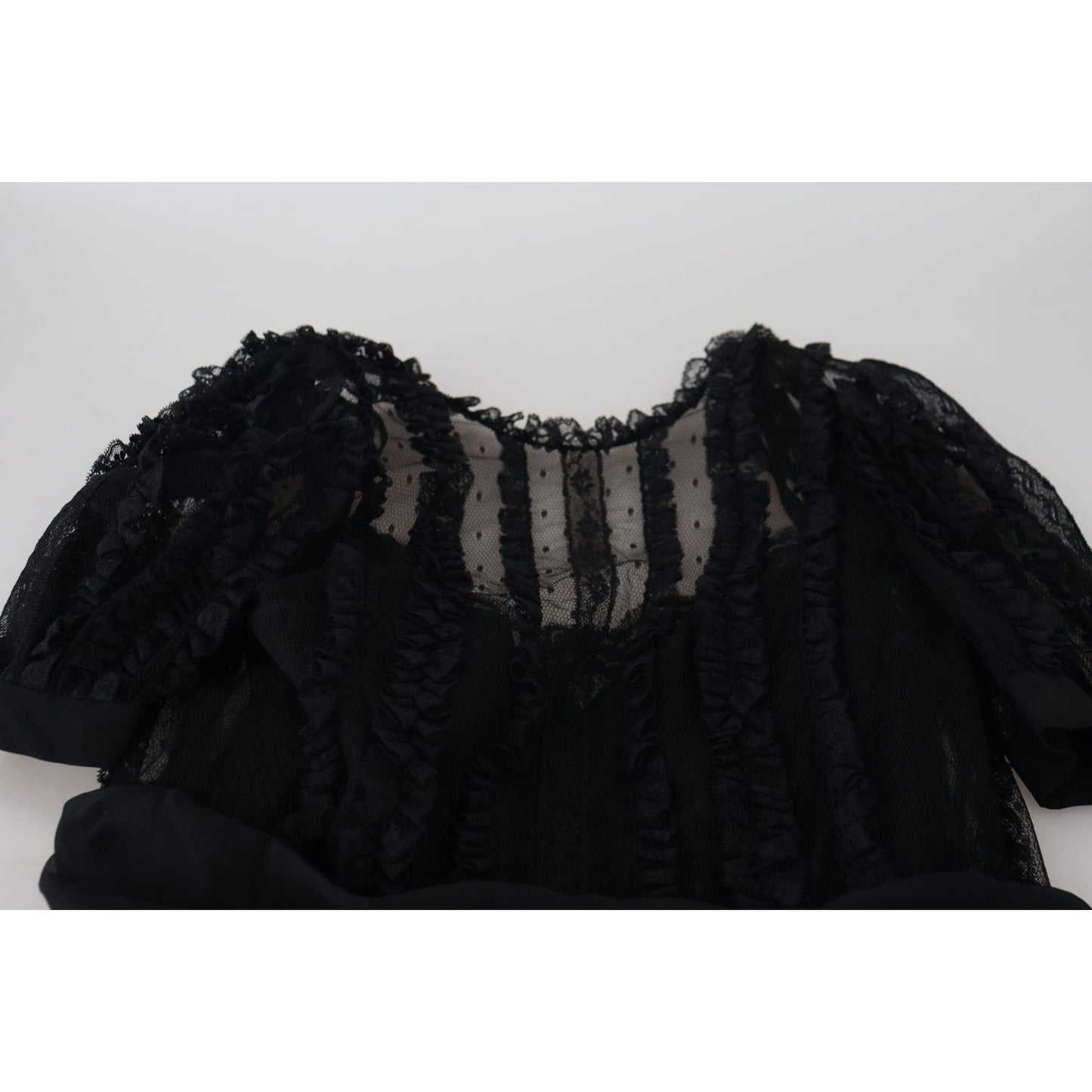Dolce & Gabbana Black Lace Trim A-line Mini Nylon Dress DR28847